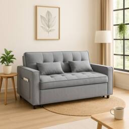 SquareBoxx Palermo 2 Seater Sofa Bed Pull Out Convertible Double Sofa Bed in Grey - thumbnail 1