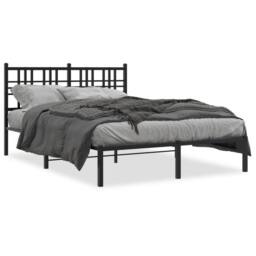 Berkfield Home Metal Bed Frame without Mattress with Headboard Black 140x190cm - Size: 140x190 cm - thumbnail 1