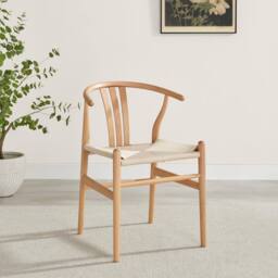 FurnitureboxUK 2x Caia Oak Effect Wood & Rope Wishbone Dining Chairs in Beige - thumbnail 3