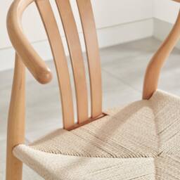 FurnitureboxUK 2x Caia Oak Effect Wood & Rope Wishbone Dining Chairs in Beige - thumbnail 7