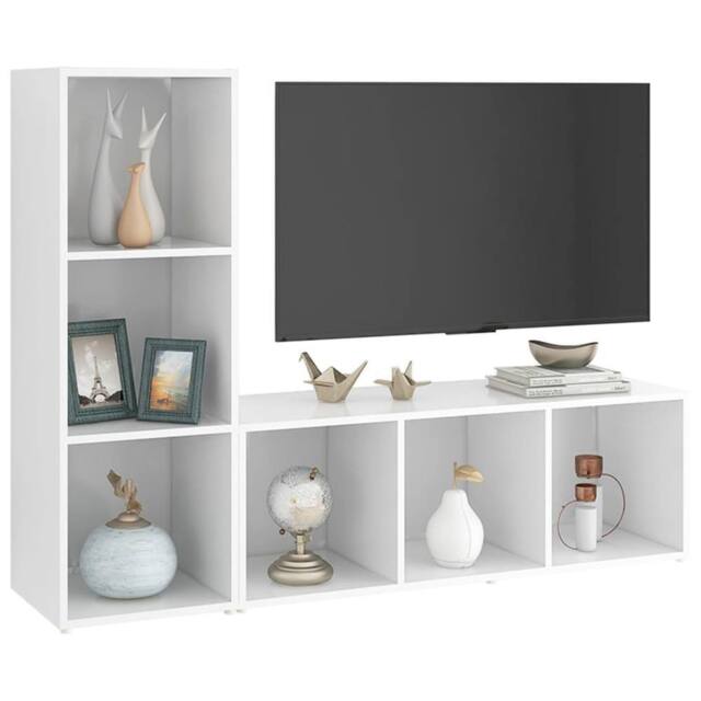 Berkfield Home TV Cabinets 2 pcs White 107x35x37 cm Engineered Wood - Size: 107 x 35 x 37 cm - image 1
