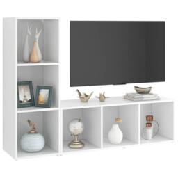 Berkfield Home TV Cabinets 2 pcs White 107x35x37 cm Engineered Wood - Size: 107 x 35 x 37 cm - thumbnail 1
