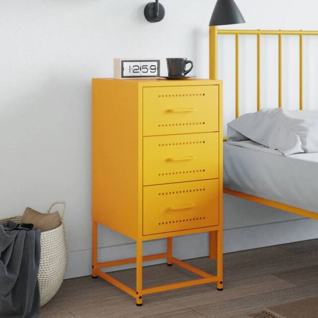 Berkfield Home Durable Bedside Cabinet Mustard Yellow 36x39x78 cm Steel - Size: 36 x 39 x 78 cm