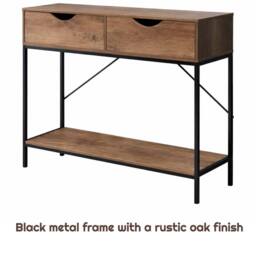 FORGEVIO 2 Tier Console Table Black Frame Wooden Drawer Hallway - thumbnail 3