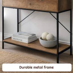 FORGEVIO 2 Tier Console Table Black Frame Wooden Drawer Hallway - thumbnail 4