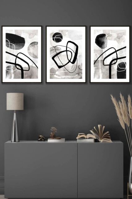 ARTZE Abstract Black Grey Watercolour Shapes Framed Wall Art - Medium - Size: W45 cm x H62 cm x D20mm - image 1