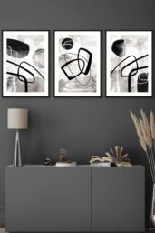 ARTZE Abstract Black Grey Watercolour Shapes Framed Wall Art - Medium - Size: W45 cm x H62 cm x D20mm - thumbnail 1