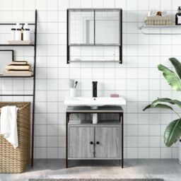 Berkfield Home 2 Piece Bathroom Furniture Set Grey Sonoma Engineered Wood - thumbnail 3