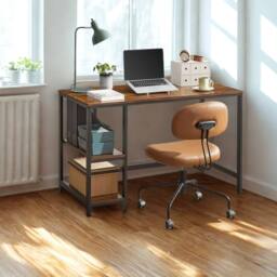 Pirlo Plush Industrial Rustic 120CM Computer Desk With Adjustable Shelves in Brown - thumbnail 6