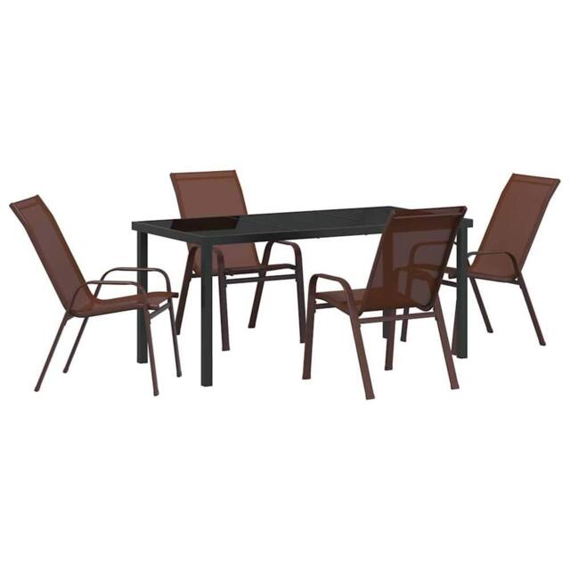Berkfield Home 5 Piece Garden Dining Set Brown Textilene & Steel - image 1