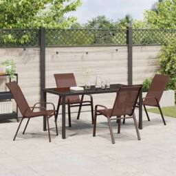 Berkfield Home 5 Piece Garden Dining Set Brown Textilene & Steel - thumbnail 4