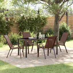 Berkfield Home 5 Piece Garden Dining Set Brown Textilene & Steel - thumbnail 2