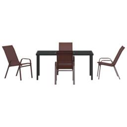 Berkfield Home 5 Piece Garden Dining Set Brown Textilene & Steel - thumbnail 7