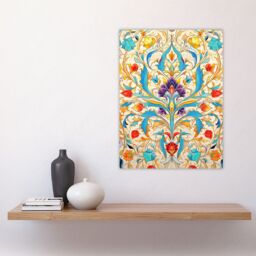 "Artery8 Wall Art Print Vibrant Arabesque Flower Design Purple Orange Blue Ornate Symmetrical Floral Pattern Poster - Size: W18"" x H24""" - thumbnail 4