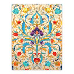 "Artery8 Wall Art Print Vibrant Arabesque Flower Design Purple Orange Blue Ornate Symmetrical Floral Pattern Poster - Size: W18"" x H24""" - thumbnail 1