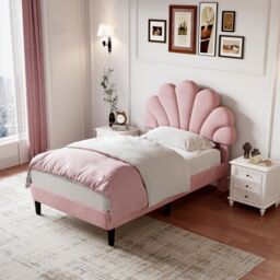 AKA 3ft Single Upholstered Velvet Bed Frame in Pink - thumbnail 2