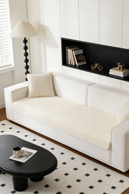 Living and Home Non-Slip Faux Plush Sherpa-Style Sofa Cover in Beige - Size: Extra Large - image 1