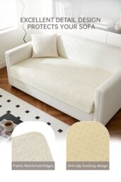 Living and Home Non-Slip Faux Plush Sherpa-Style Sofa Cover in Beige - Size: Extra Large - thumbnail 2