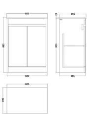 Balterley Chartley 2 Door Vanity Unit with Bellato Worktop, 600mm, Slate in Grey - thumbnail 5