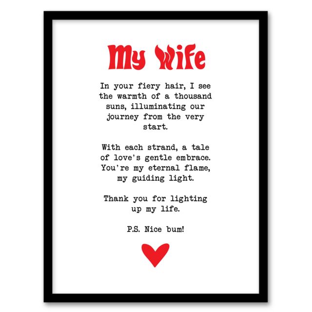 "Artery8 Love Poem Ginger Wife Romantic Funny Framed Art Print in White - Size: W12"" x H16""" - image 1