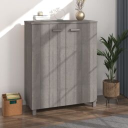 Berkfield Home Shoe Cabinet HAMAR Light Grey 85x40x108 cm Solid Wood Pine - Size: 85 x 40 x 108 cm