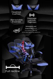 Neo Foot Turbo Massage Leather Recliner PC Gaming Chair with Footrest in Blue - thumbnail 2