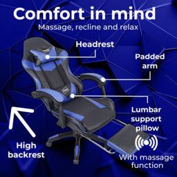 Neo Foot Turbo Massage Leather Recliner PC Gaming Chair with Footrest in Blue - thumbnail 3