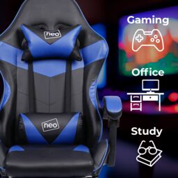 Neo Foot Turbo Massage Leather Recliner PC Gaming Chair with Footrest in Blue - thumbnail 4