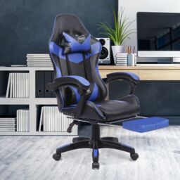Neo Foot Turbo Massage Leather Recliner PC Gaming Chair with Footrest in Blue - thumbnail 7
