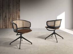 Angel Cerda Brown Velvet & Rattan Swivel Dining Chair Armrests - thumbnail 3