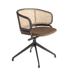 Angel Cerda Brown Velvet & Rattan Swivel Dining Chair Armrests