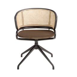Angel Cerda Brown Velvet & Rattan Swivel Dining Chair Armrests - thumbnail 2