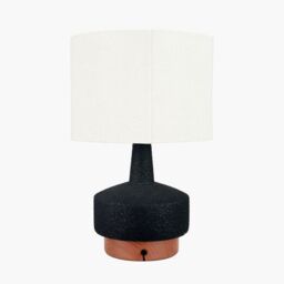 Ruma Wood Effect Textured Ceramic Table Lamp in Black - thumbnail 3