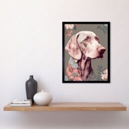 "Artery8 Wall Art Print Weimaraner Dog Portrait with Flower Patterns Modern Detailed Art Framed in Black - Size: W12"" x H16""" - thumbnail 2