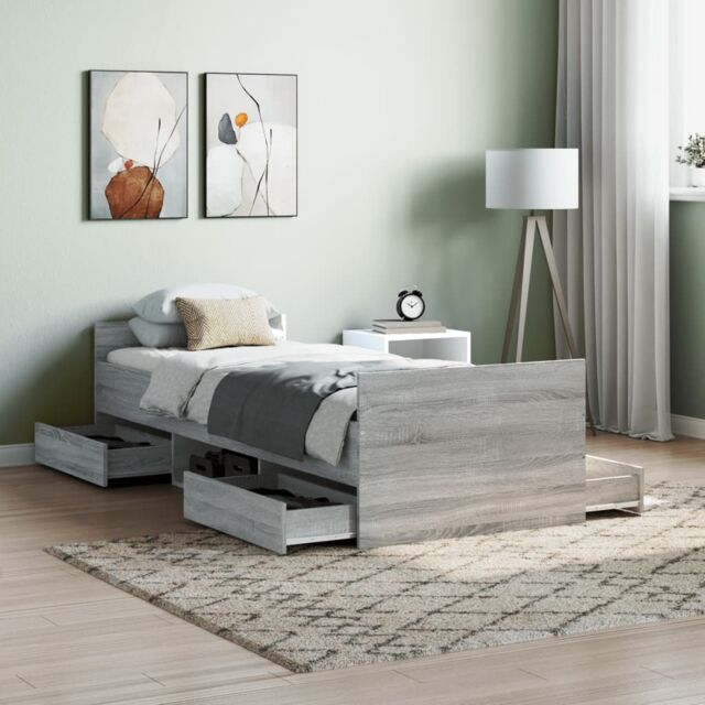 Berkfield Home Bed Frame with Headboard & Footboard Grey Sonoma 75x190 cm Small Single - image 1