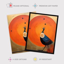 "Wee Blue Coo Wall Art Print Prominent Peacock Vibrant Oil Painting Orange Blue Hilma af Klint Inspired Art Framed - Size: W12"" x H16""" - thumbnail 2