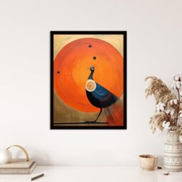 "Wee Blue Coo Wall Art Print Prominent Peacock Vibrant Oil Painting Orange Blue Hilma af Klint Inspired Art Framed - Size: W12"" x H16""" - thumbnail 4