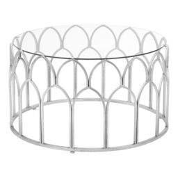 Orsina Silver Leaf Coffee Table, Moorish Style Round Glass Coffee Table, Exotic Minaret Inspired Iron Frame - thumbnail 2