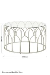 Orsina Silver Leaf Coffee Table, Moorish Style Round Glass Coffee Table, Exotic Minaret Inspired Iron Frame - thumbnail 4