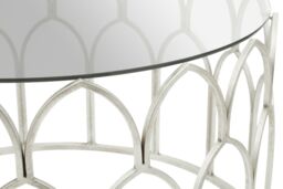 Orsina Silver Leaf Coffee Table, Moorish Style Round Glass Coffee Table, Exotic Minaret Inspired Iron Frame - thumbnail 3