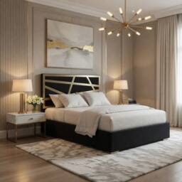 Casani Enborne Upholstered Soft Velvet Black Metal Designer Bed Frame - Size: Small Double - thumbnail 1