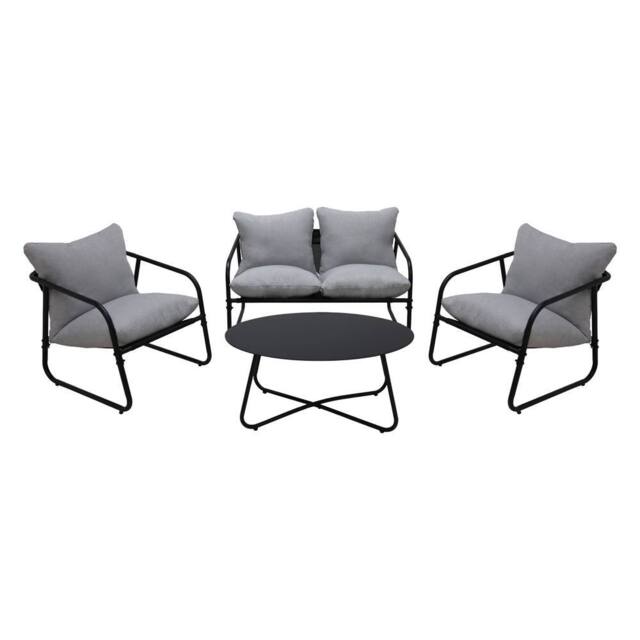 Alivio 4-Piece Outdoor Iron Patio Conversation Set w/ Waterproof Cushioned Loveseat, Armchairs & Coffee Table, 4-Seater Modern Metal Garden Furniture - image 1