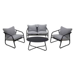 Alivio 4-Piece Outdoor Iron Patio Conversation Set w/ Waterproof Cushioned Loveseat, Armchairs & Coffee Table, 4-Seater Modern Metal Garden Furniture