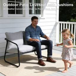 Alivio 4-Piece Outdoor Iron Patio Conversation Set w/ Waterproof Cushioned Loveseat, Armchairs & Coffee Table, 4-Seater Modern Metal Garden Furniture - thumbnail 5