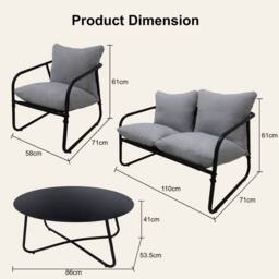 Alivio 4-Piece Outdoor Iron Patio Conversation Set w/ Waterproof Cushioned Loveseat, Armchairs & Coffee Table, 4-Seater Modern Metal Garden Furniture - thumbnail 3