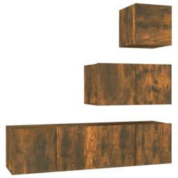 Berkfield Home 4 Piece TV Cabinet Set Smoked Oak Engineered Wood in Brown - thumbnail 2