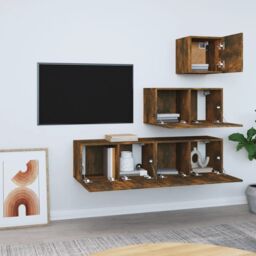 Berkfield Home 4 Piece TV Cabinet Set Smoked Oak Engineered Wood in Brown - thumbnail 3