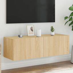 Berkfield Home TV Wall Cabinet with LED Lights Sonoma Oak 100x35x31 cm in Brown - Size: 100 x 35 x 31 cm - thumbnail 2