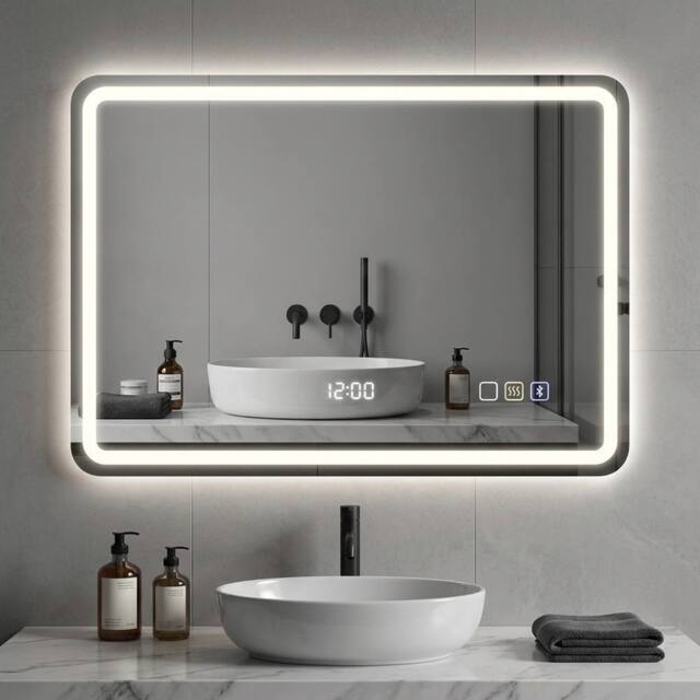 STILVORA Bathroom Mirror with Bluetooth & LED Lighting in Silver - image 1