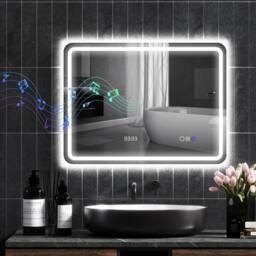 STILVORA Bathroom Mirror with Bluetooth & LED Lighting in Silver - thumbnail 3